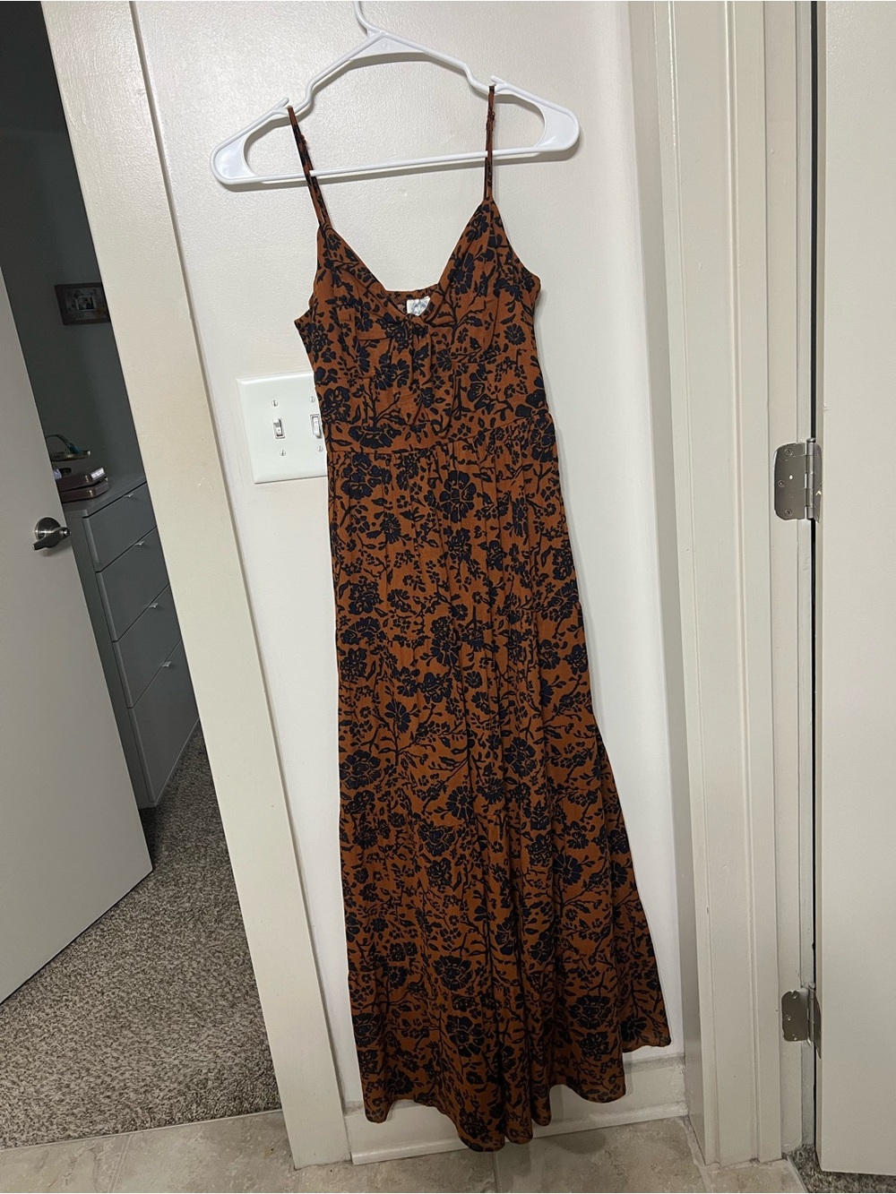 Blue Rain Rust and Black Floral Spaghetti-Strap Maxi Dress